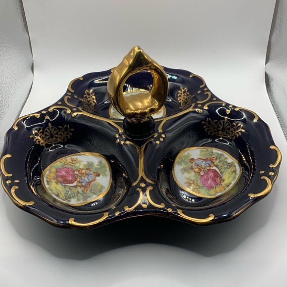 Rare Vintage Conalt Navy/ Gold 3 section Dish - Picture 2 of 8
